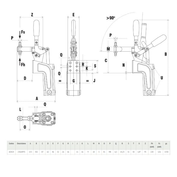 Attrezzi di Serraggio Pneumatici con Leva di Comando Manuale APVS Speedy Block AO424